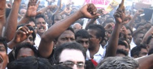 Tamil Eelam supporters stage a protest against Sri Lankan President Mahinda Rajapaksa in Chennai.